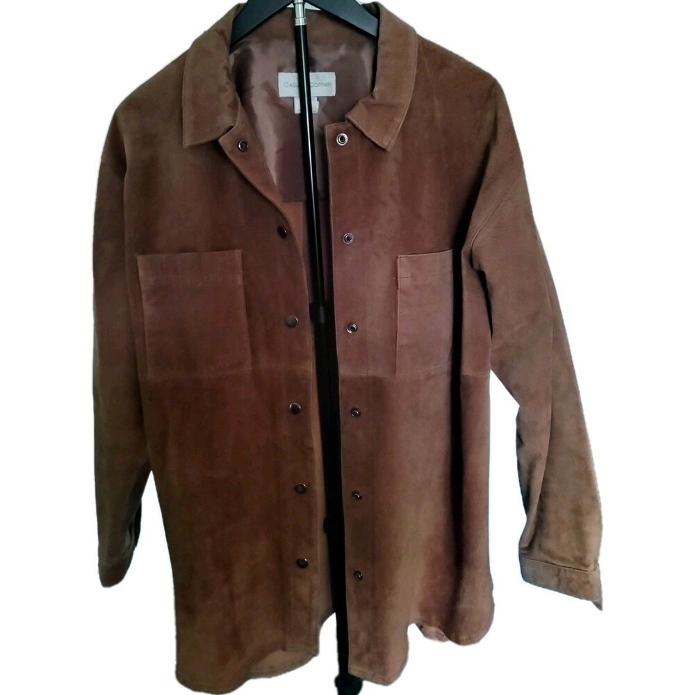Casual Corner Vintage Leather Snap Front Long Sleeve Brown Jacket Size S Women's